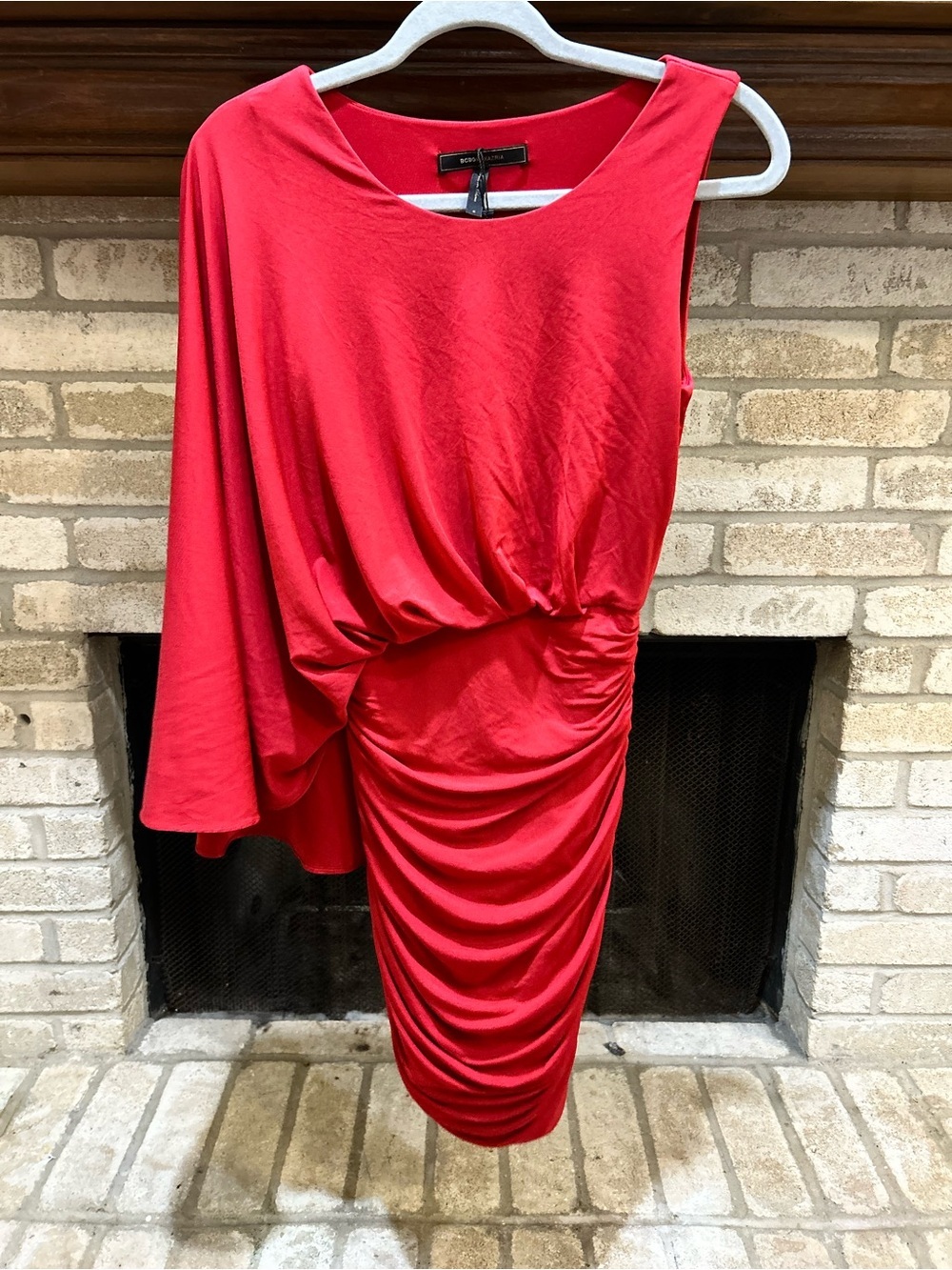 BCBGMAXAZRIA Bold Red One-Shoulder Draped Cocktail Dress EUC